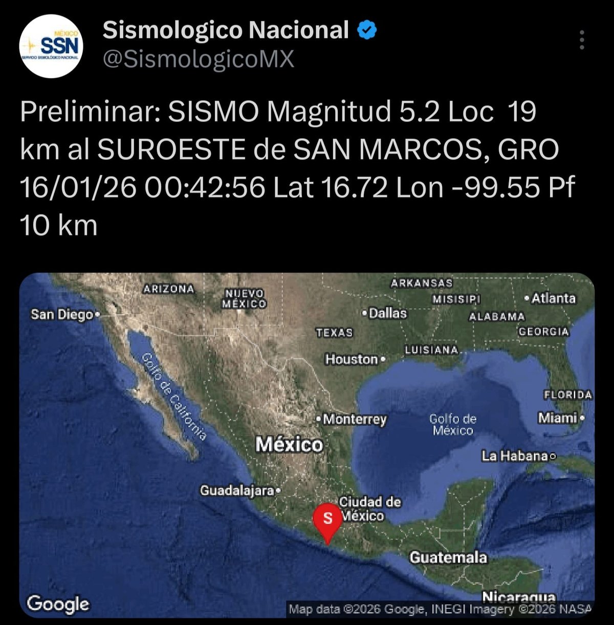 Sismo de magnitud 5.3 sacude San Marcos, Guerrero: México en alerta temprana del 16 de enero